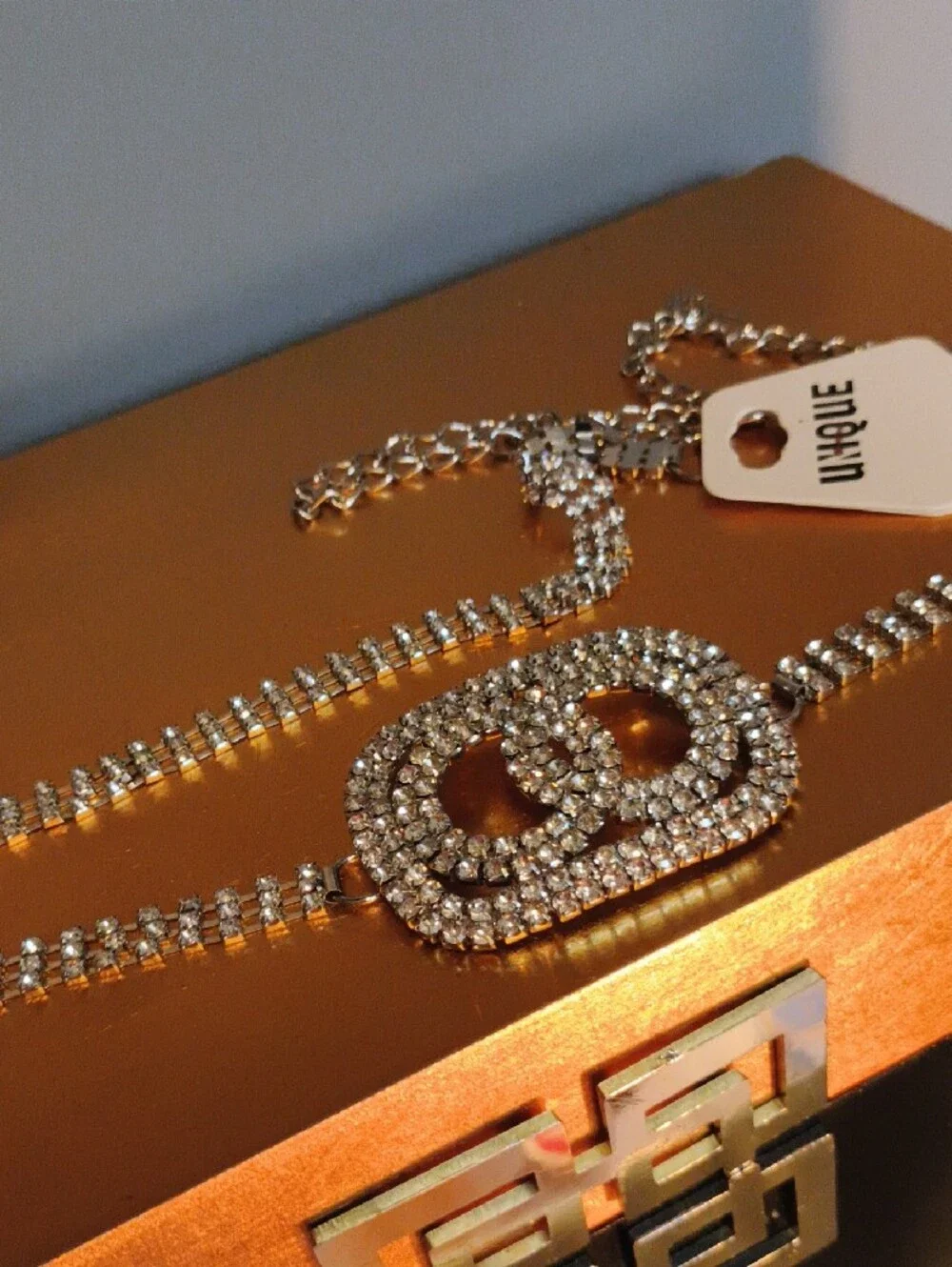 Rhinestone Interlocking Oval Statement Belt - Silver